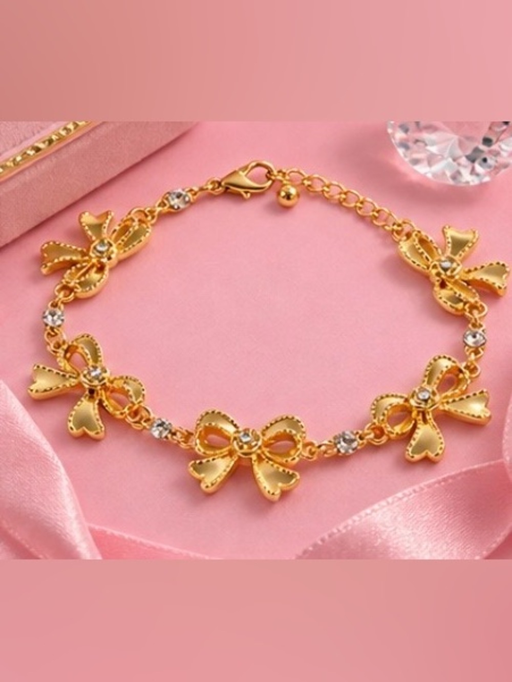 Gold Bow Charm Bracelet for Women - Elegant Bow Link Design